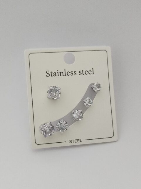 Çelik Tektaş Set Küpe Silver