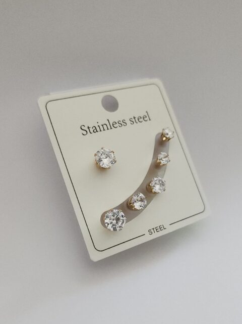 Çelik Tektaş Set Küpe Gold