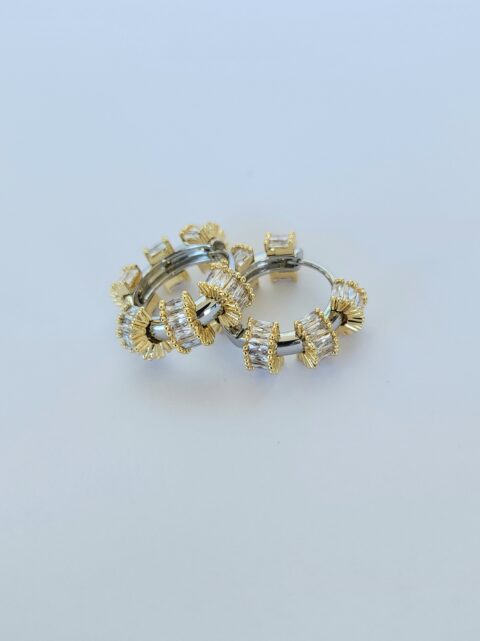 Çift Renkli Taşlı Halka Küpe