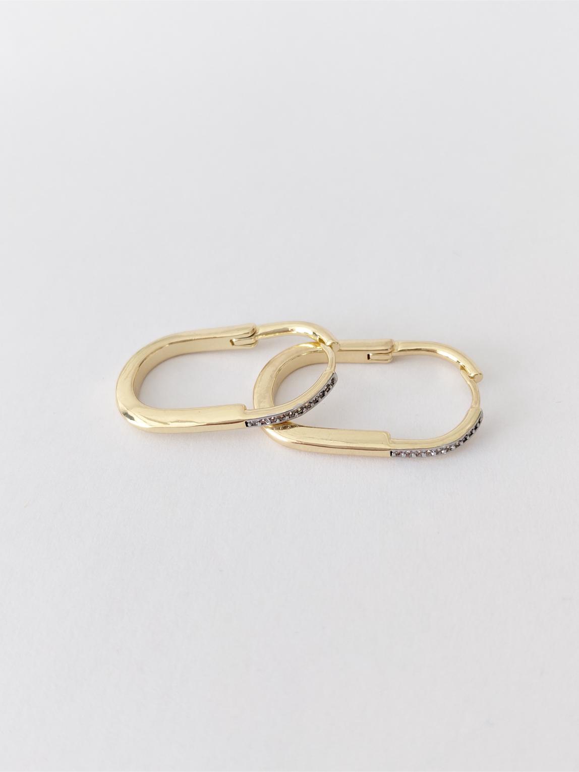 Çift Renkli Taşlı Çelik Oval Halka Küpe