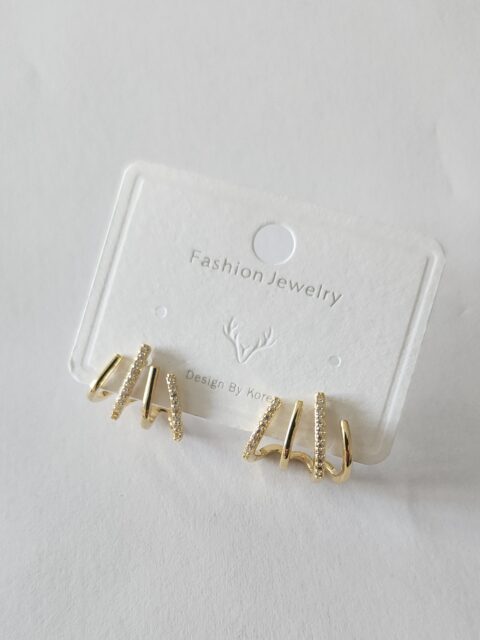 Çoklu Görünümlü Taşlı Küpe Gold