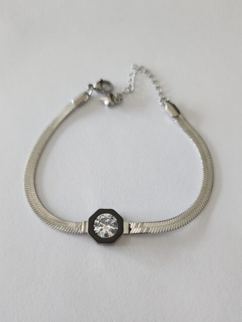 İtalyan Zincirli Taşlı Çelik Kolye