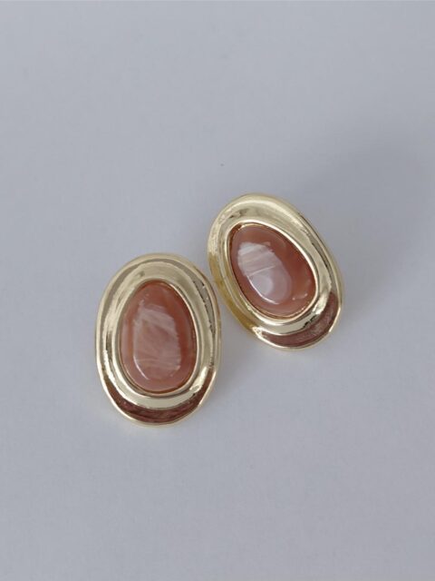 Kahverengi Mineli Vintage Oval Küpe