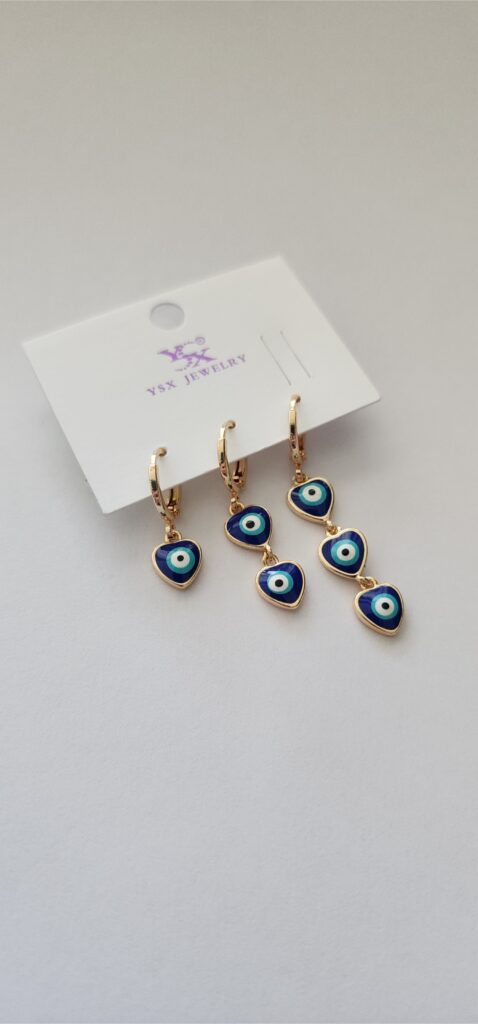 Nazar Boncuklu Sallantılı Çelik Küpe