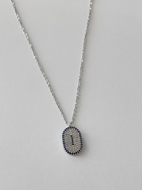 Nazar Detaylı Oval Çelik Kolye Silver