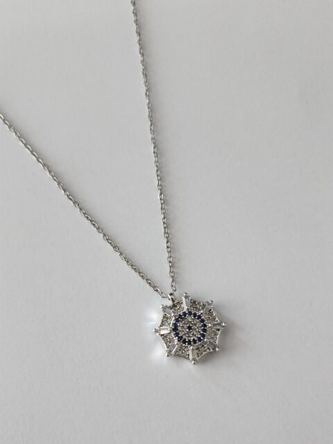 Nazar Detaylı Taşlı Kolye Silver