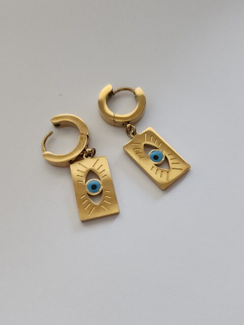 Nazar Gözlü Figür Sallantılı Çelik Küpe