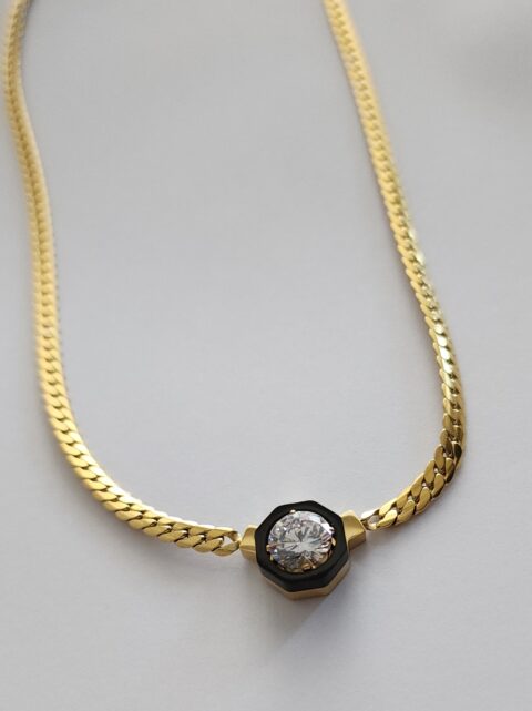 Örme Zincir Zirkon Taşlı Çelik Kolye