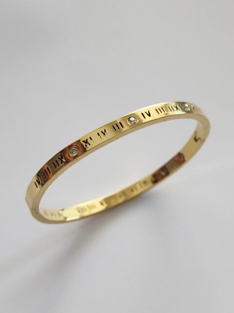 Roma Rakamlı Taşlı Kelepçe Gold