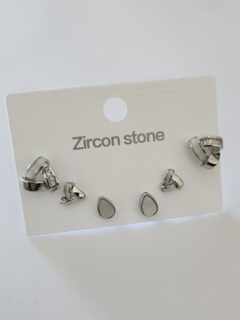 Sedefli Taşlı Çokku Set Küpe Silver