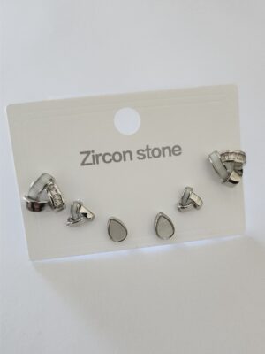 Sedefli Taşlı Çoklu Set Küpe Silver
