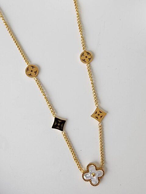 Sedefli Yonca Çelik Kolye