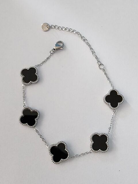 Siyah Sedefli Çelik Bileklik Silver