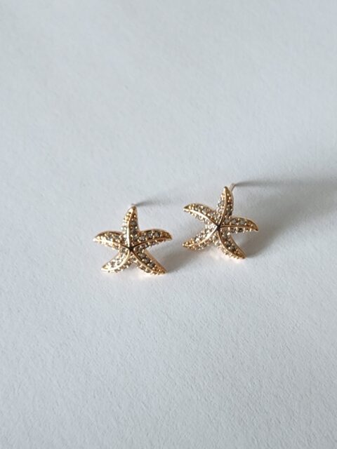 Taşlı Deniz Yıldızı Küpe Gold