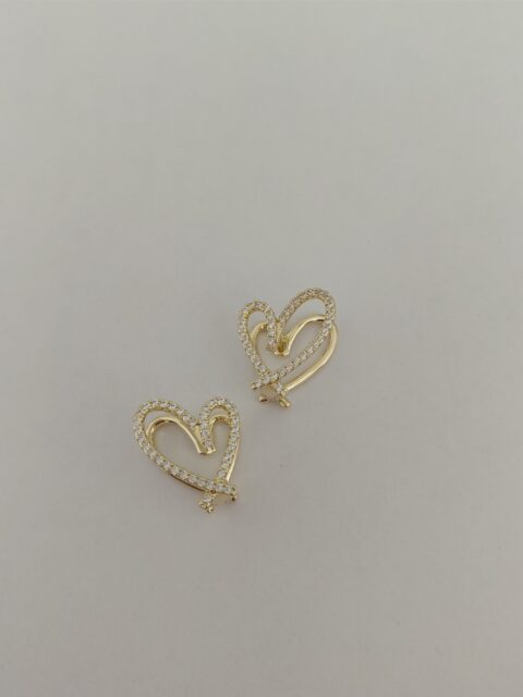 Taşlı Kalpli Tasarım Küpe