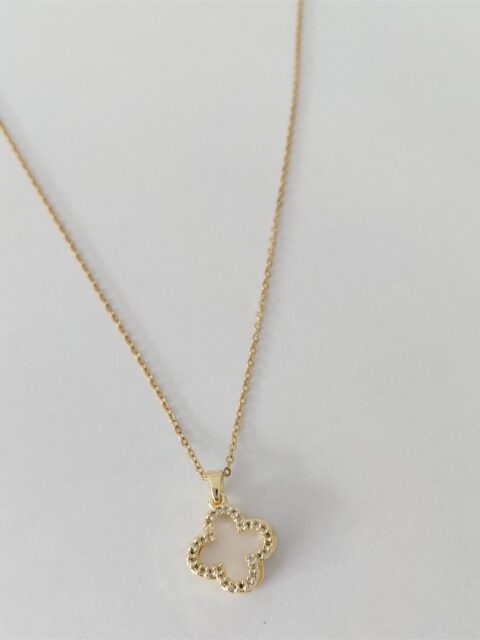 Taşlı Sedefli Çelik Yonca Kolye