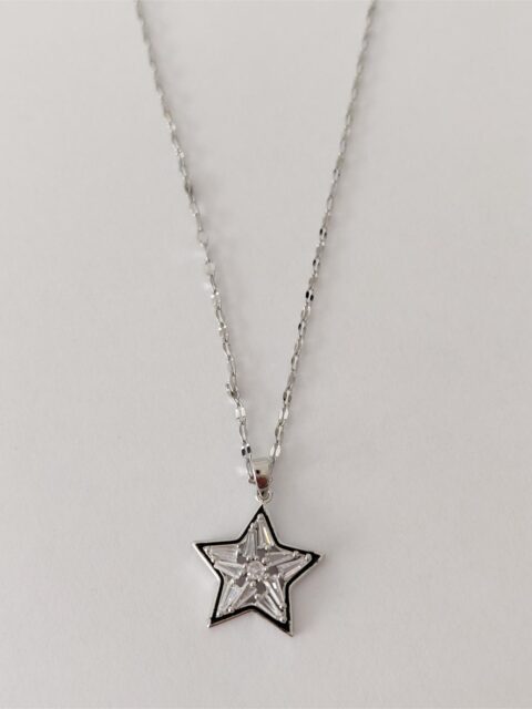 Taşlı Yıldız Çelik Kolye Silver