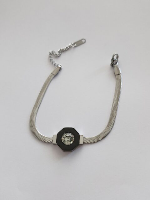 Zirkon Taş Siyah Detay Çelik Bileklik