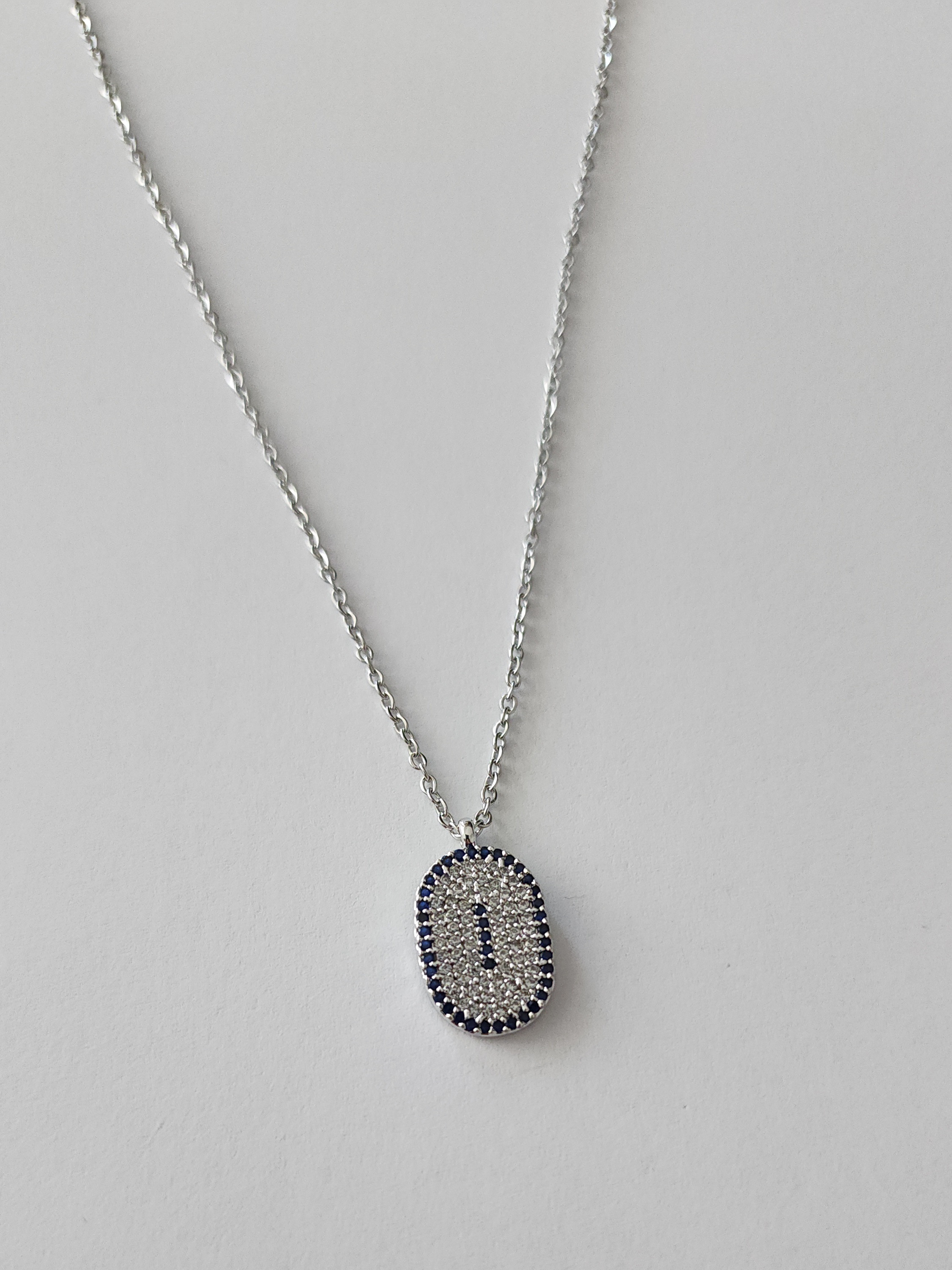 Nazar Detayli Oval elik Kolye Silver