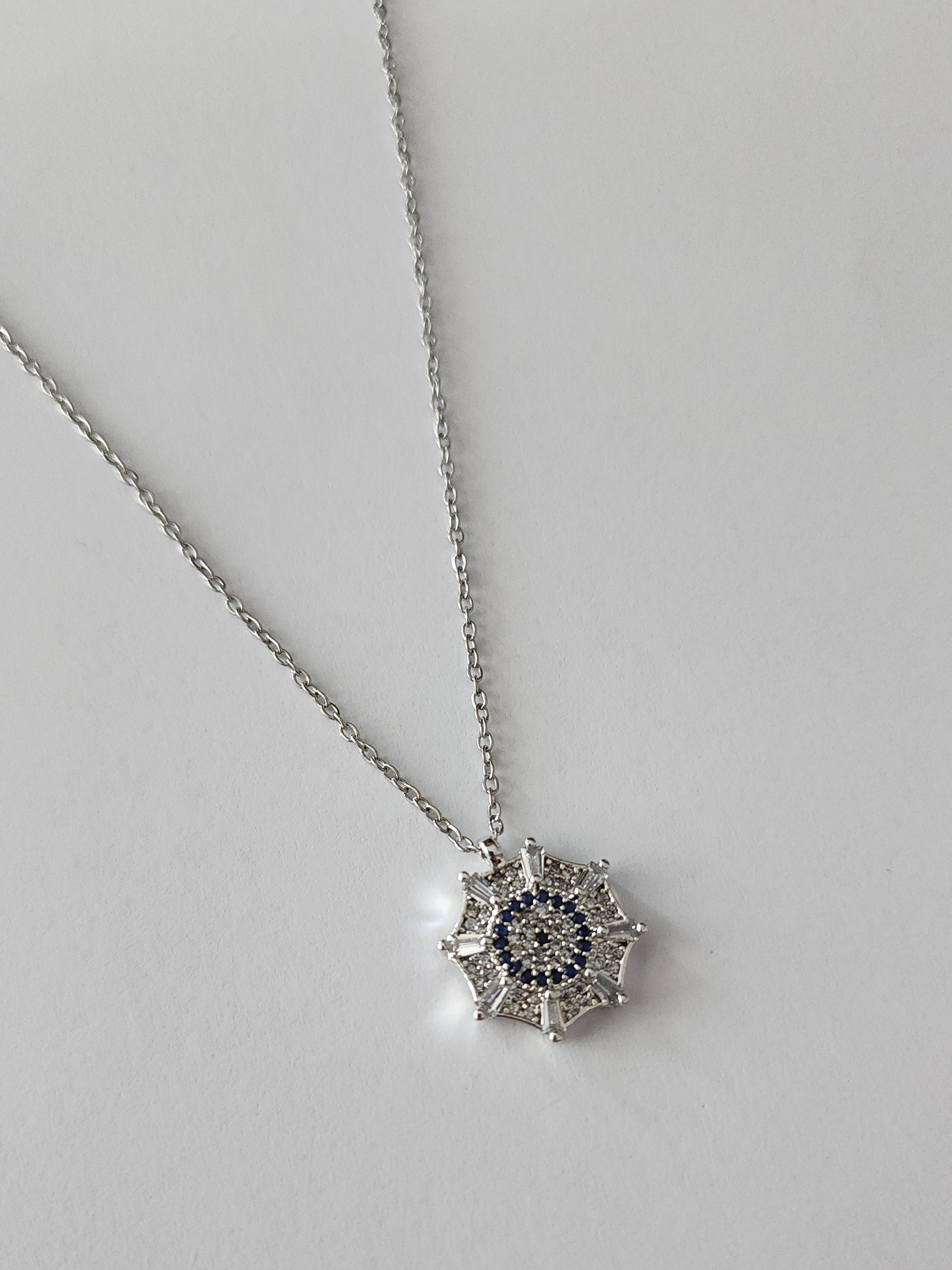 Nazar Detayli Tasli Kolye Silver 