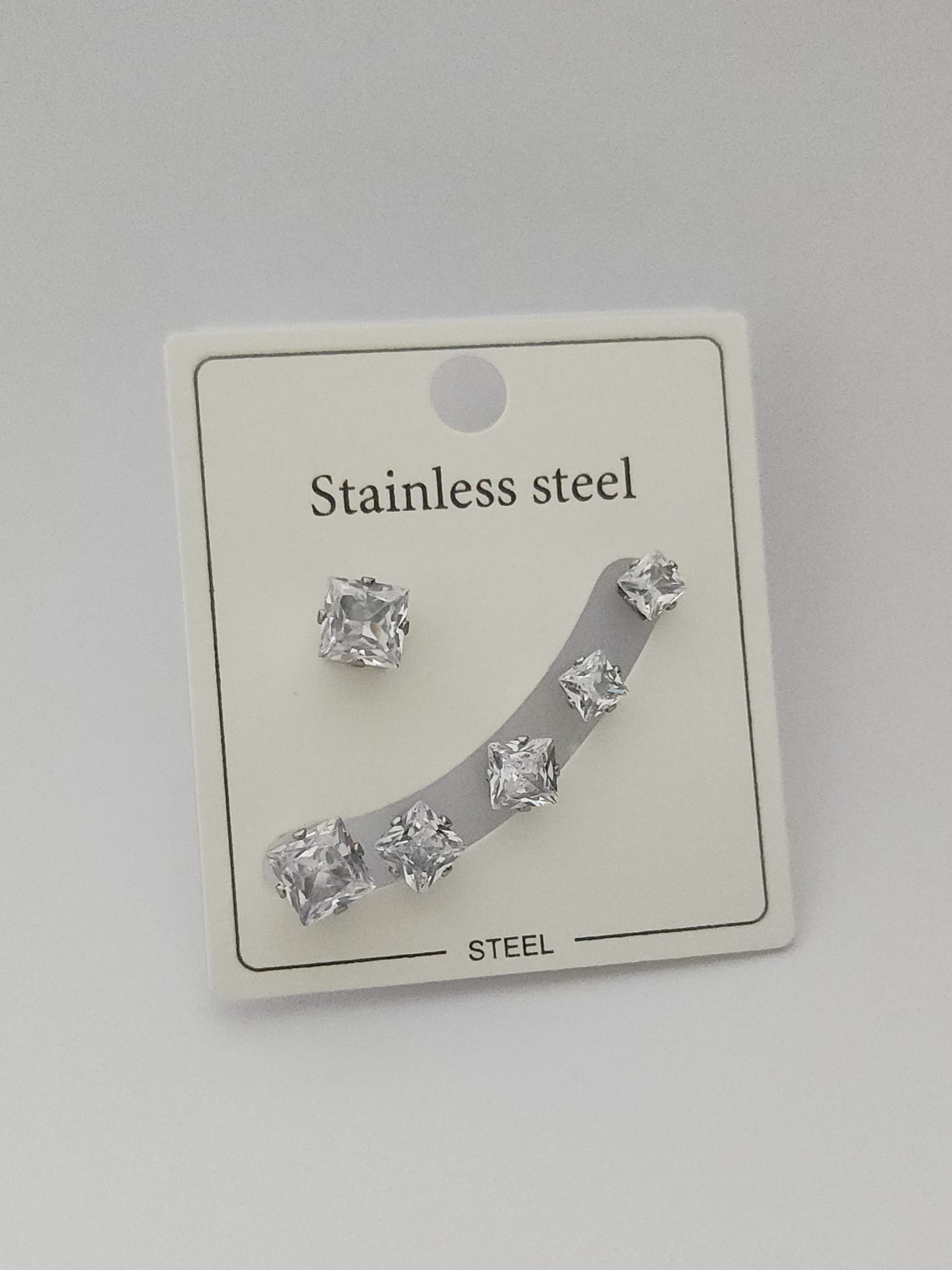 Çelik Tektaş Set Küpe Silver