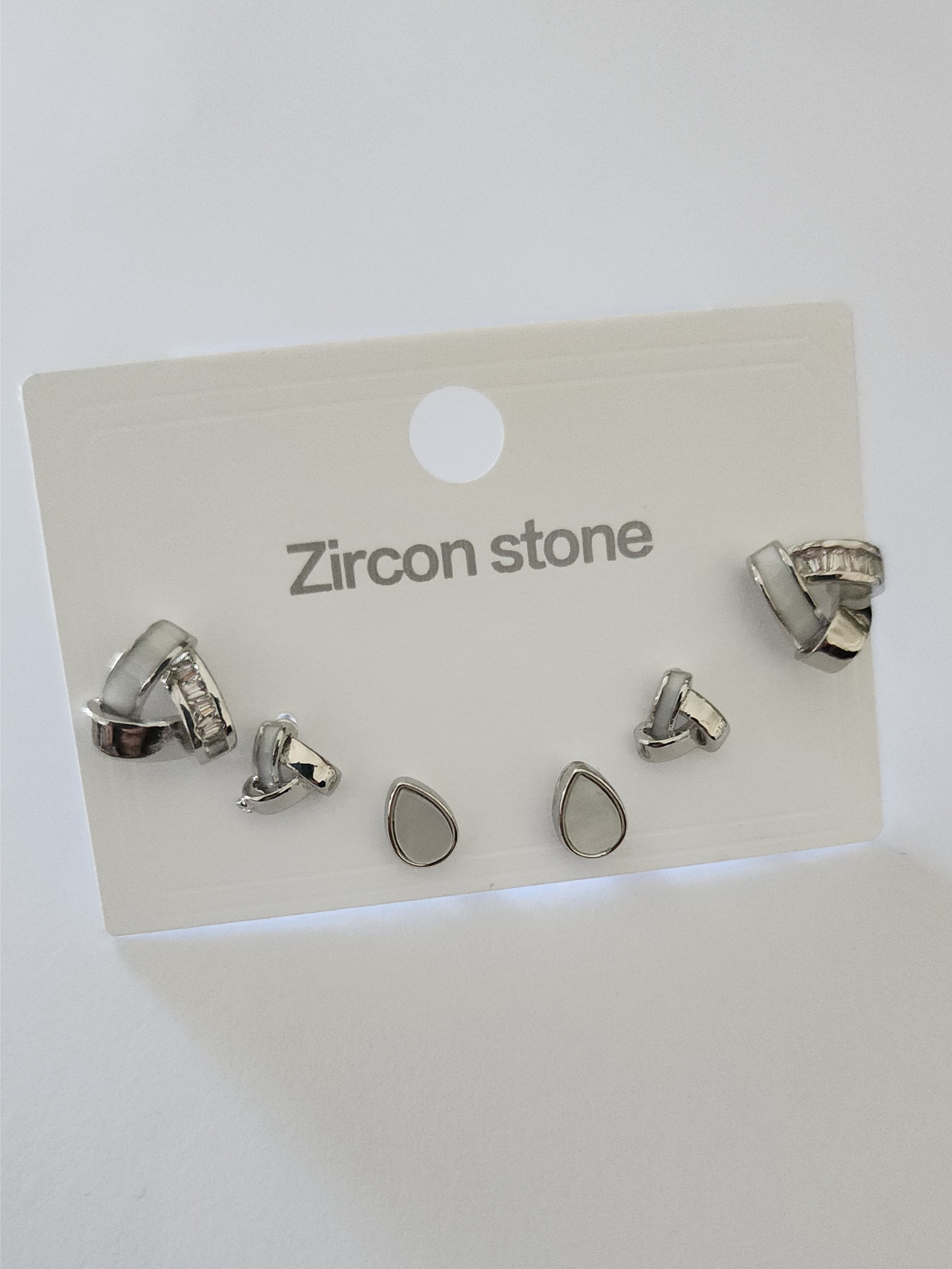Sedefli Taşlı Çoklu Set Küpe Silver