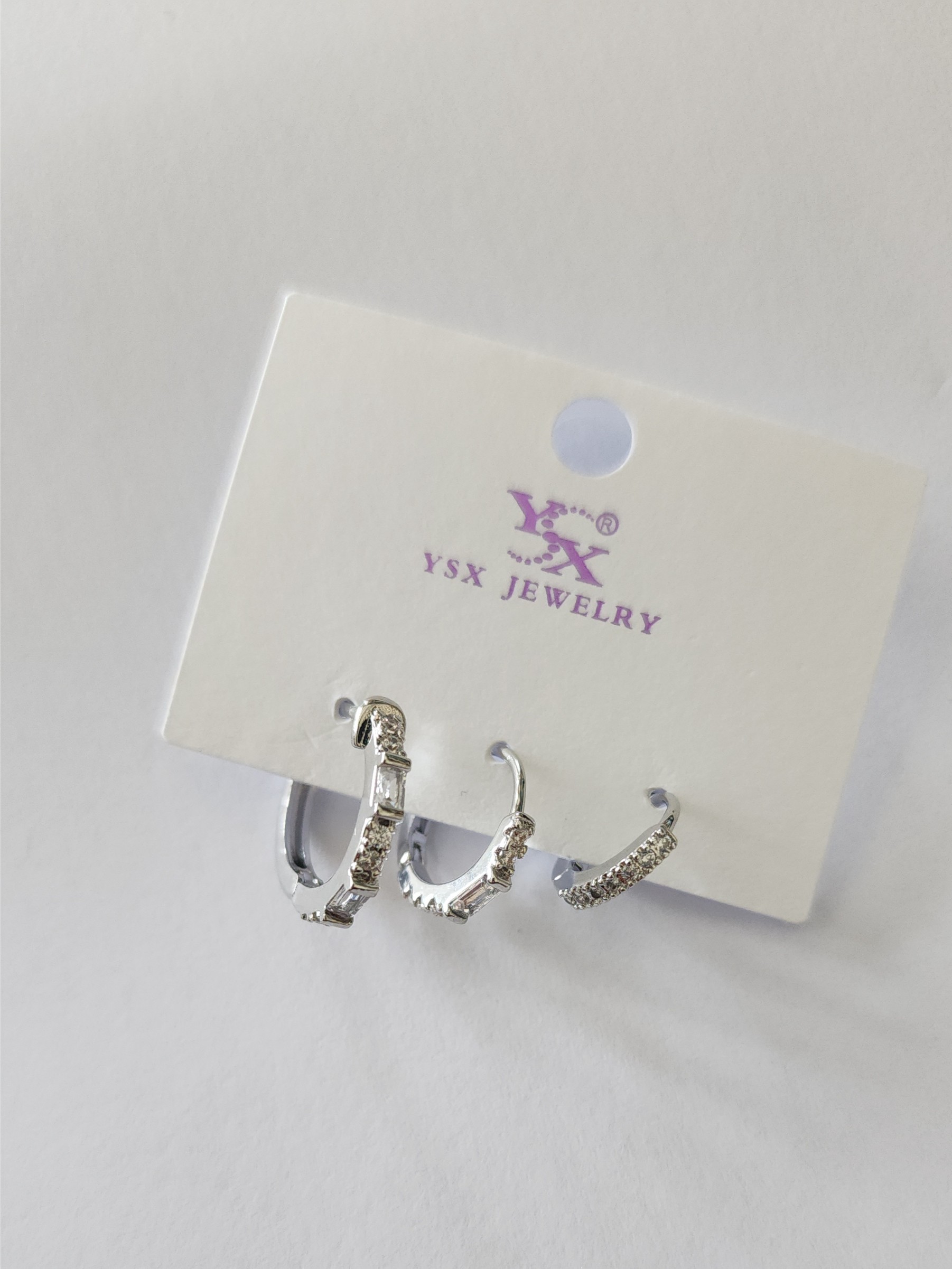 Zirkon Taşlı Üçlü Halka Set Küpe Silver
