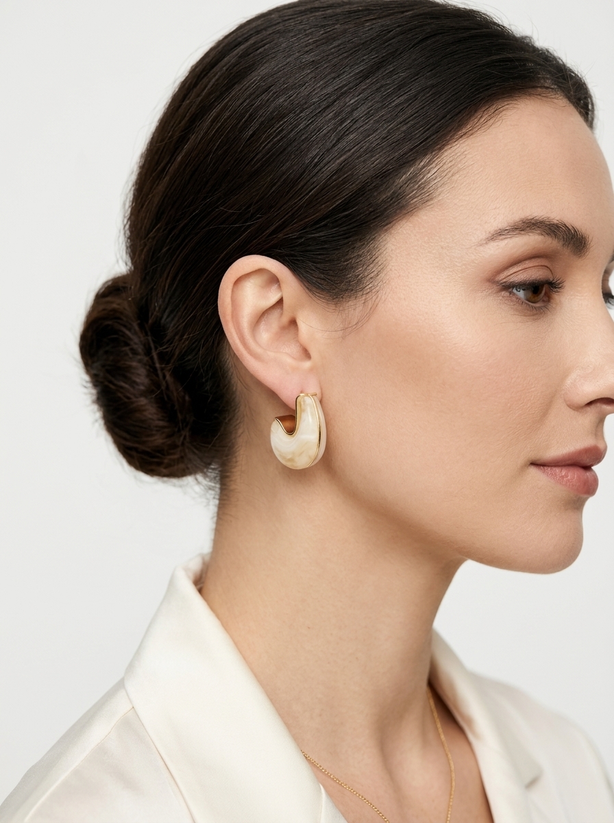 Beyaz Gold Detaylı Küpe