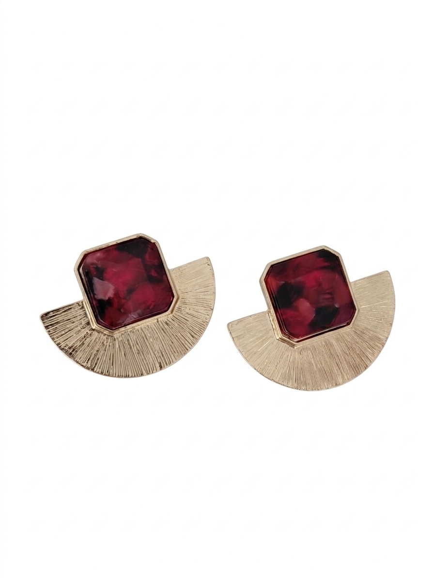 Bordo Renkli Yelpaze Küpe