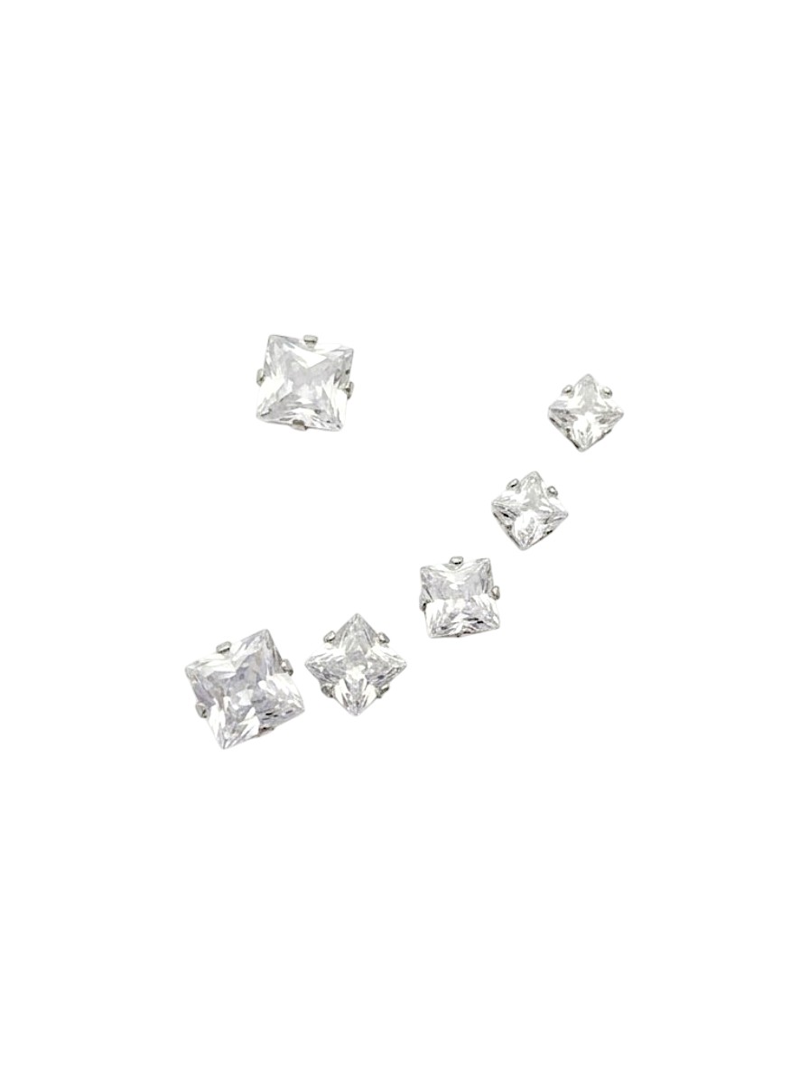 Çelik Tektaş Set Küpe Silver