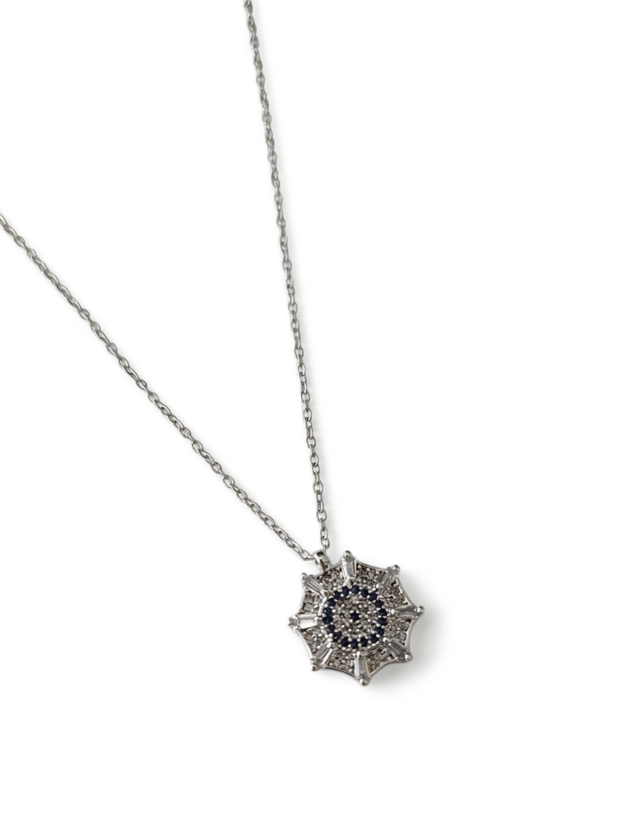 Nazar Detaylı Taşlı Kolye Silver