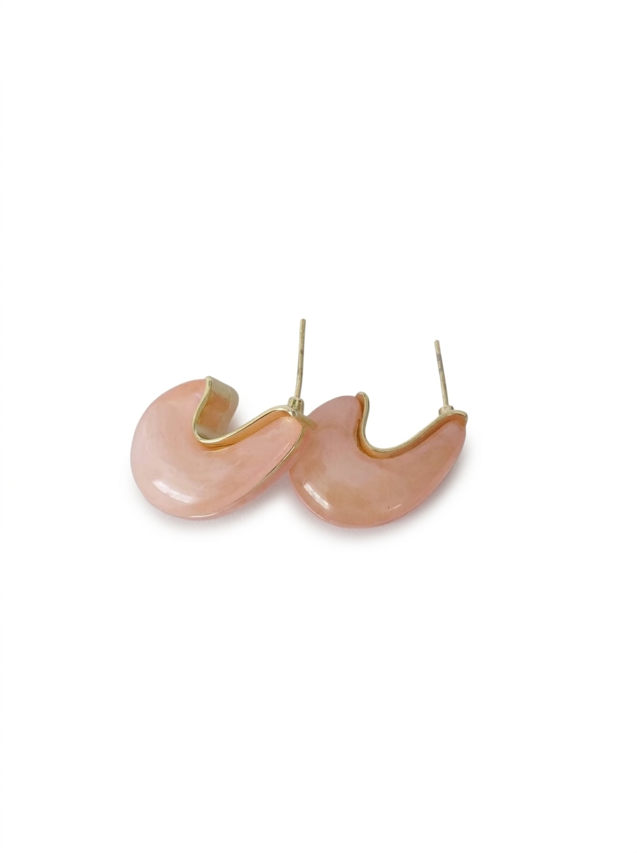 Pembe Taşlı Gold Detaylı Küpe