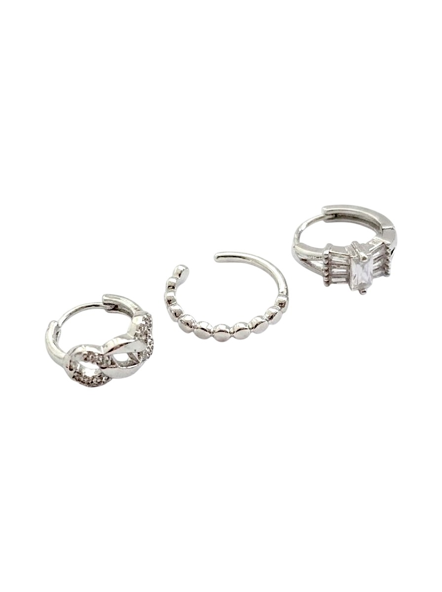 Üçlü Set Silver Çelik Küpe