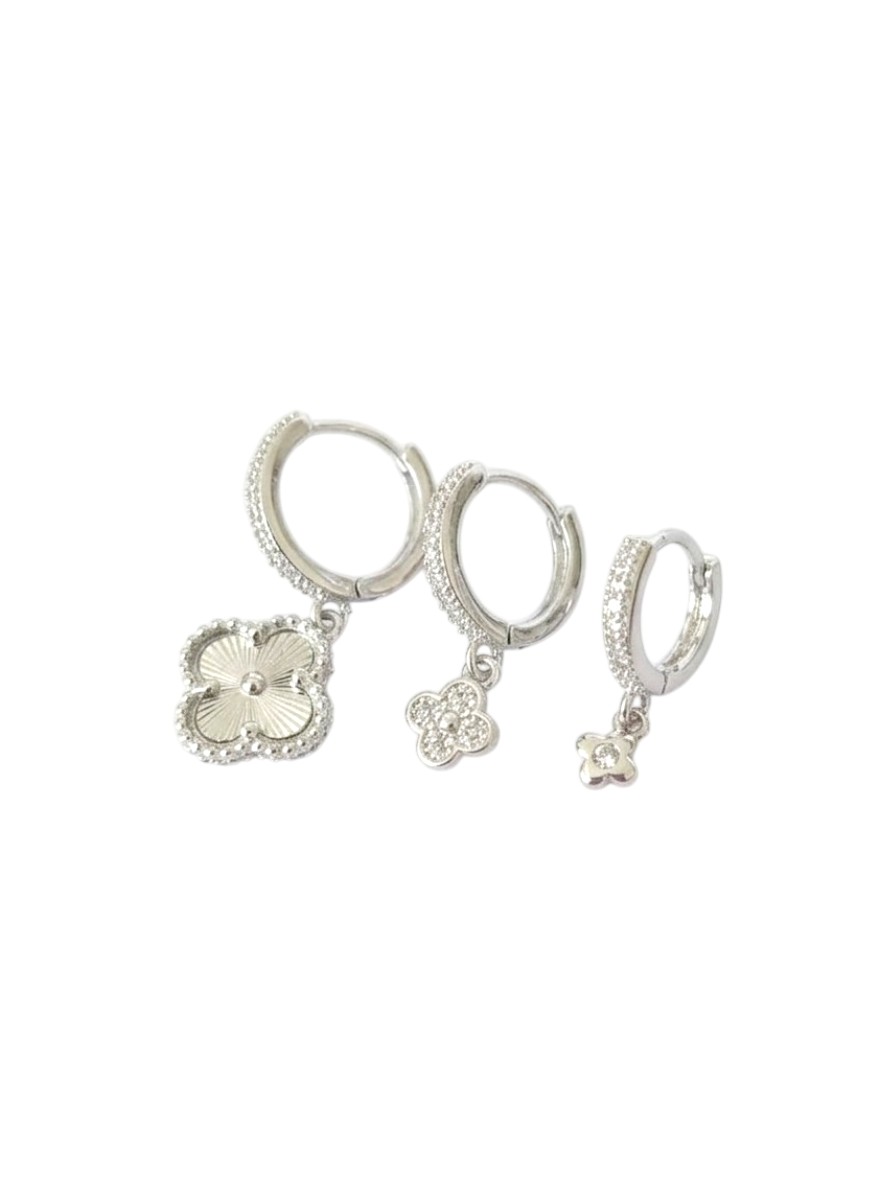 Yonca Detaylı Üçlü Set Küpe Silver