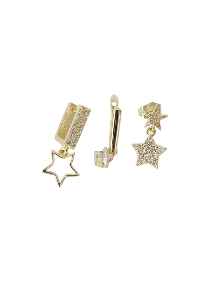 Zirkon Taşlı Yıldızlı Üçlü Set Küpe
